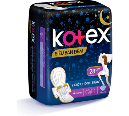 Băng vệ sinh Kotex  Siêu ban đêm ngắn 28 cm ( gói 4 miếng ) Bao 48 gói